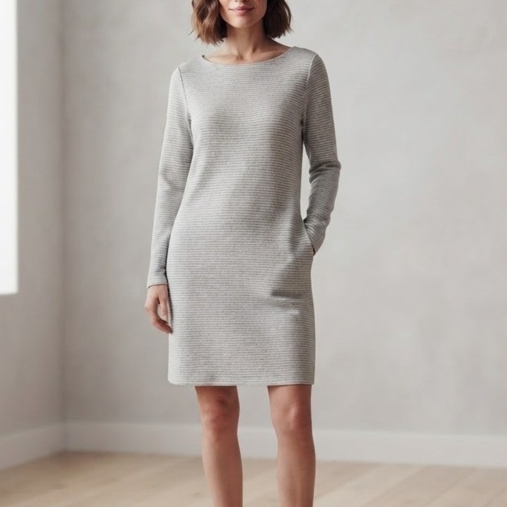 J. Jill Gray Ribbed Sweater Dress Size Medium Clean Girl Neutral Cozy Travel